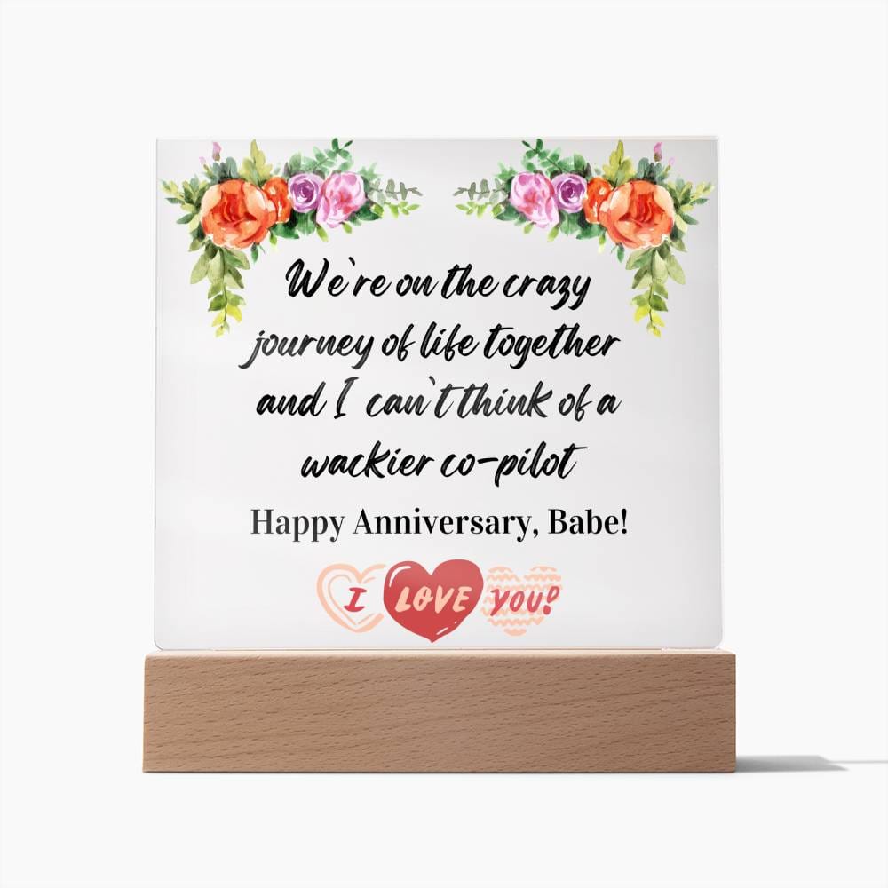 Anniversary Gift for Wife, Premium Acrylic Keepsake on Wooden Base with Built-in Colorful LED Lights