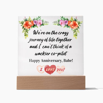 Anniversary Gift for Wife, Premium Acrylic Keepsake on Wooden Base with Built-in Colorful LED Lights