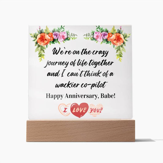 Anniversary Gift for Wife, Premium Acrylic Keepsake on Wooden Base with Built-in Colorful LED Lights