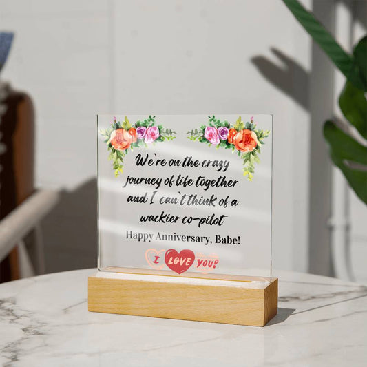 Anniversary Gift for Wife, Premium Acrylic Keepsake on Wooden Base with Built-in Colorful LED Lights