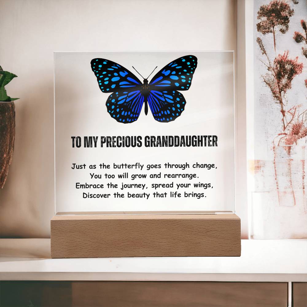 Gift for Granddaughter, Premium Acrylic Keepsake on Wooden Base with Built-in Colorful LED Lights