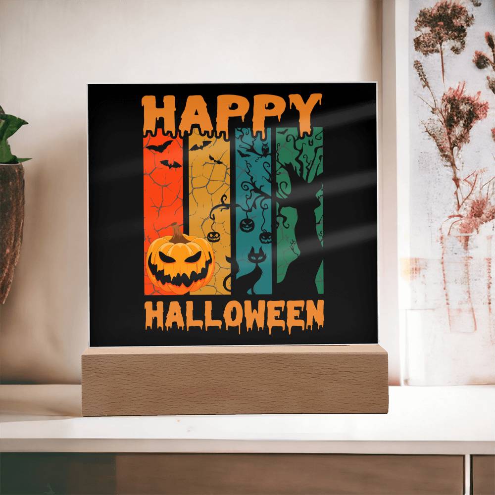 Happy Halloween Home Décor Gift, Premium Acrylic with Built-in LED Lights