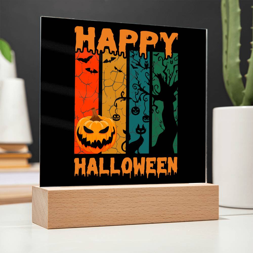 Happy Halloween Home Décor Gift, Premium Acrylic with Built-in LED Lights