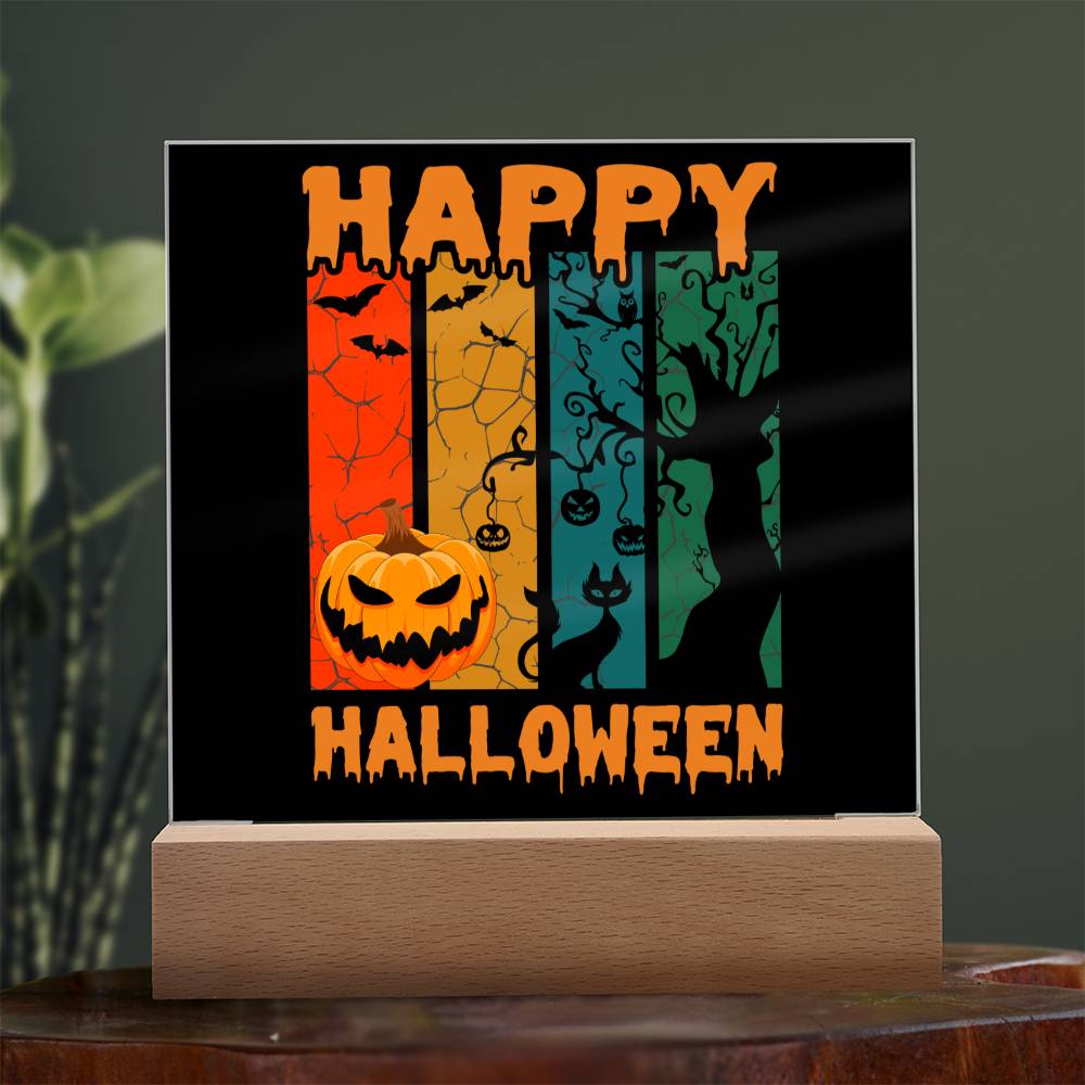 Happy Halloween Home Décor Gift, Premium Acrylic with Built-in LED Lights