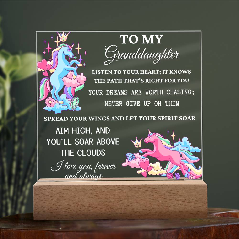Unicorn Gift for Granddaughter, Premium Acrylic Keepsake with Built-in LED Lights