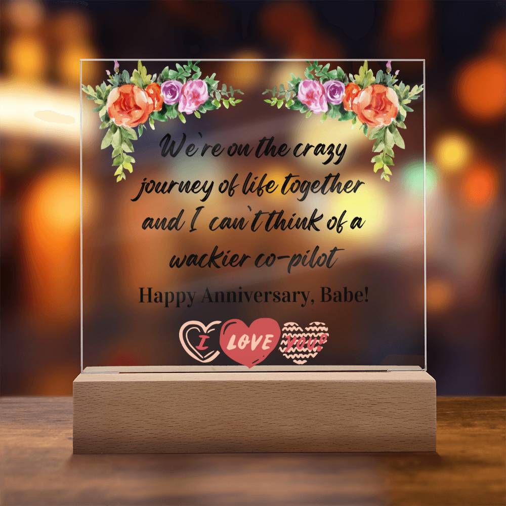 Anniversary Gift for Wife, Premium Acrylic Keepsake on Wooden Base with Built-in Colorful LED Lights