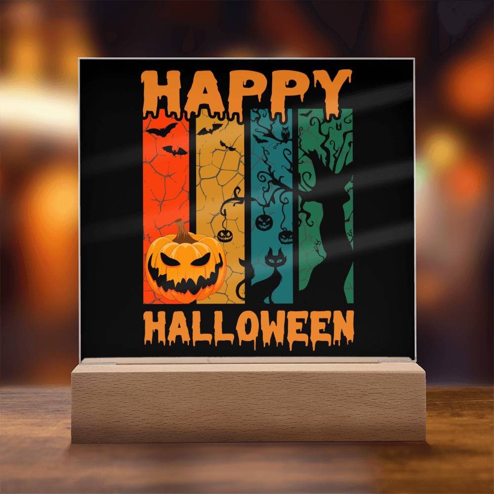 Happy Halloween Home Décor Gift, Premium Acrylic with Built-in LED Lights
