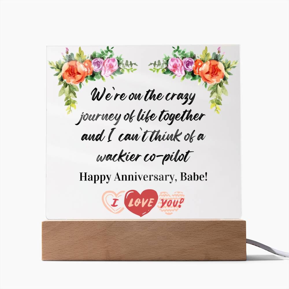 Anniversary Gift for Wife, Premium Acrylic Keepsake on Wooden Base with Built-in Colorful LED Lights