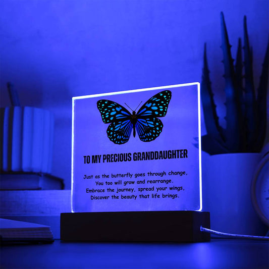 Gift for Granddaughter, Premium Acrylic Keepsake on Wooden Base with Built-in Colorful LED Lights