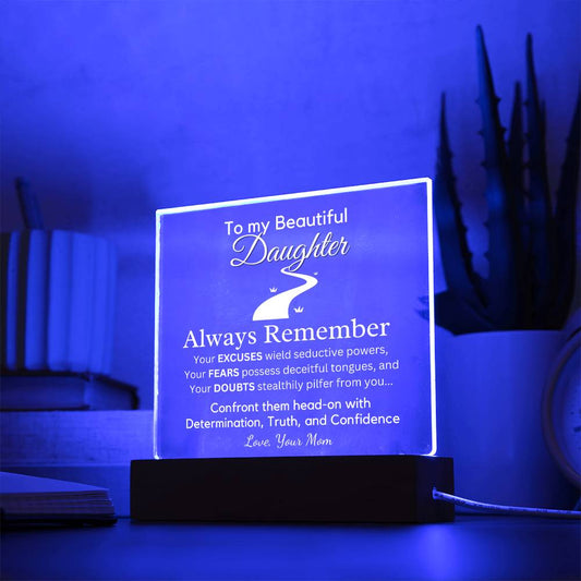 Gift for Granddaughter, Premium Acrylic Keepsake on Wooden Base with Built-in Colorful LED Lights