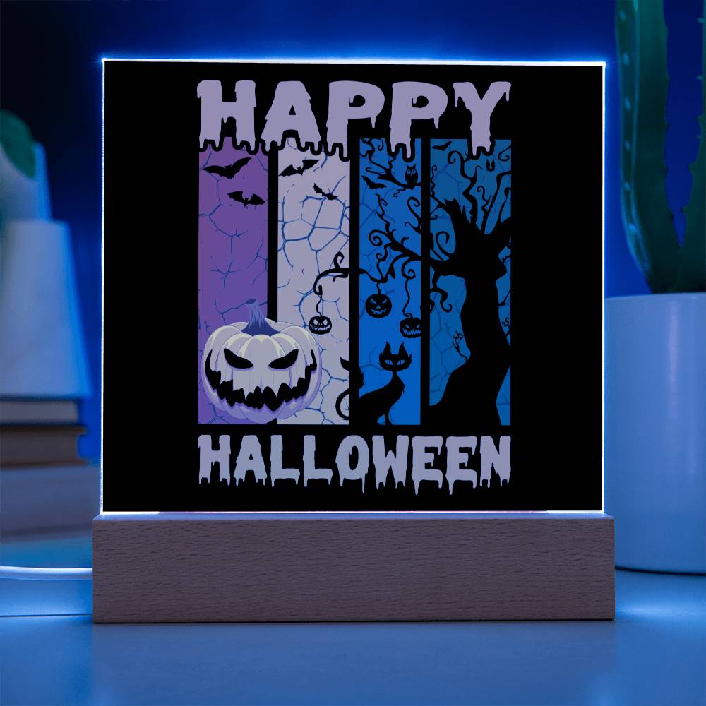 Happy Halloween Home Décor Gift, Premium Acrylic with Built-in LED Lights