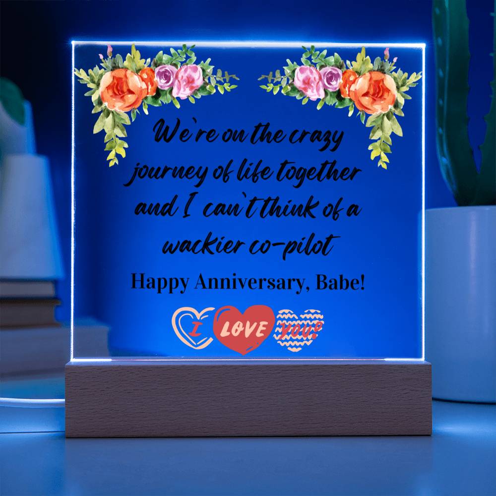 Anniversary Gift for Wife, Premium Acrylic Keepsake on Wooden Base with Built-in Colorful LED Lights