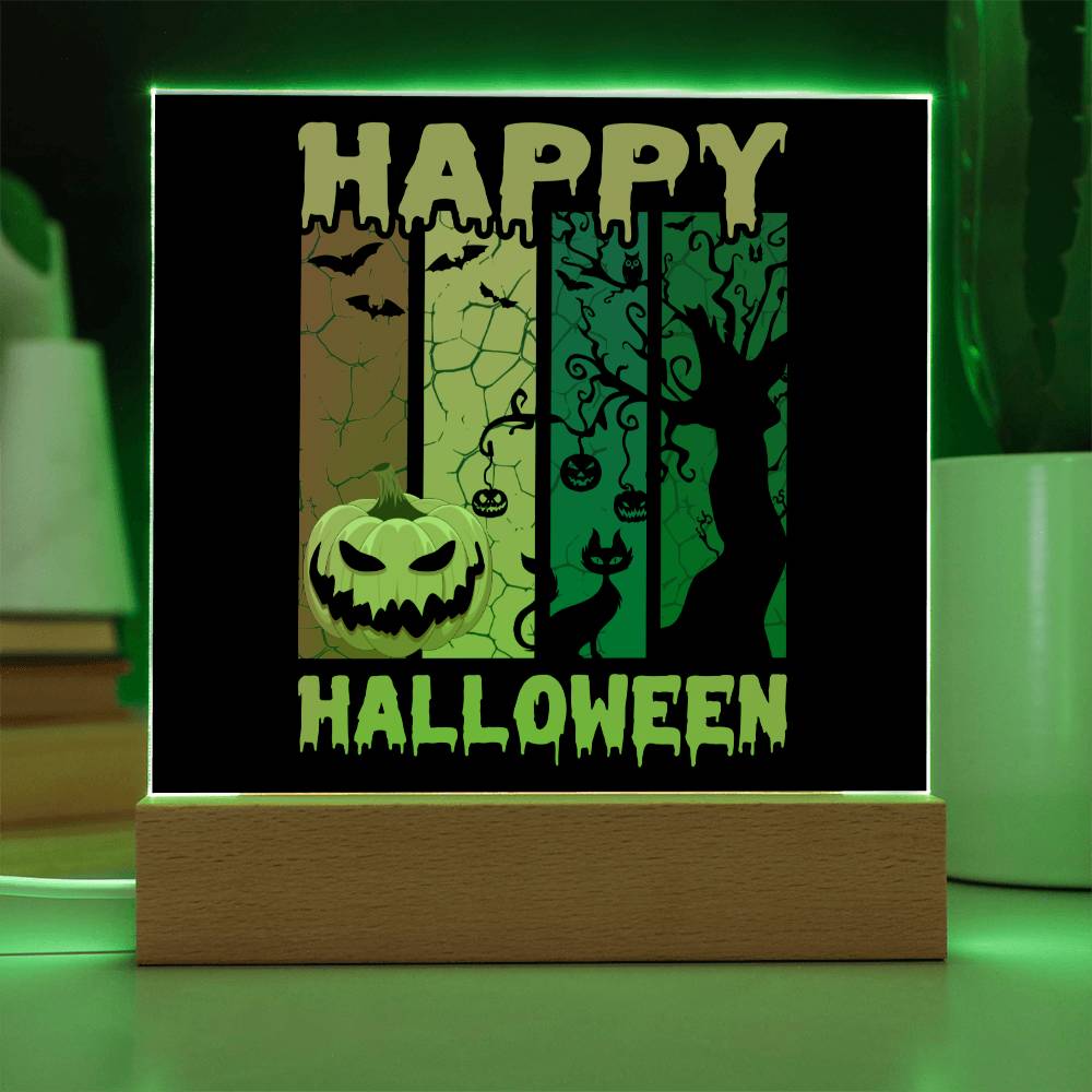 Happy Halloween Home Décor Gift, Premium Acrylic with Built-in LED Lights