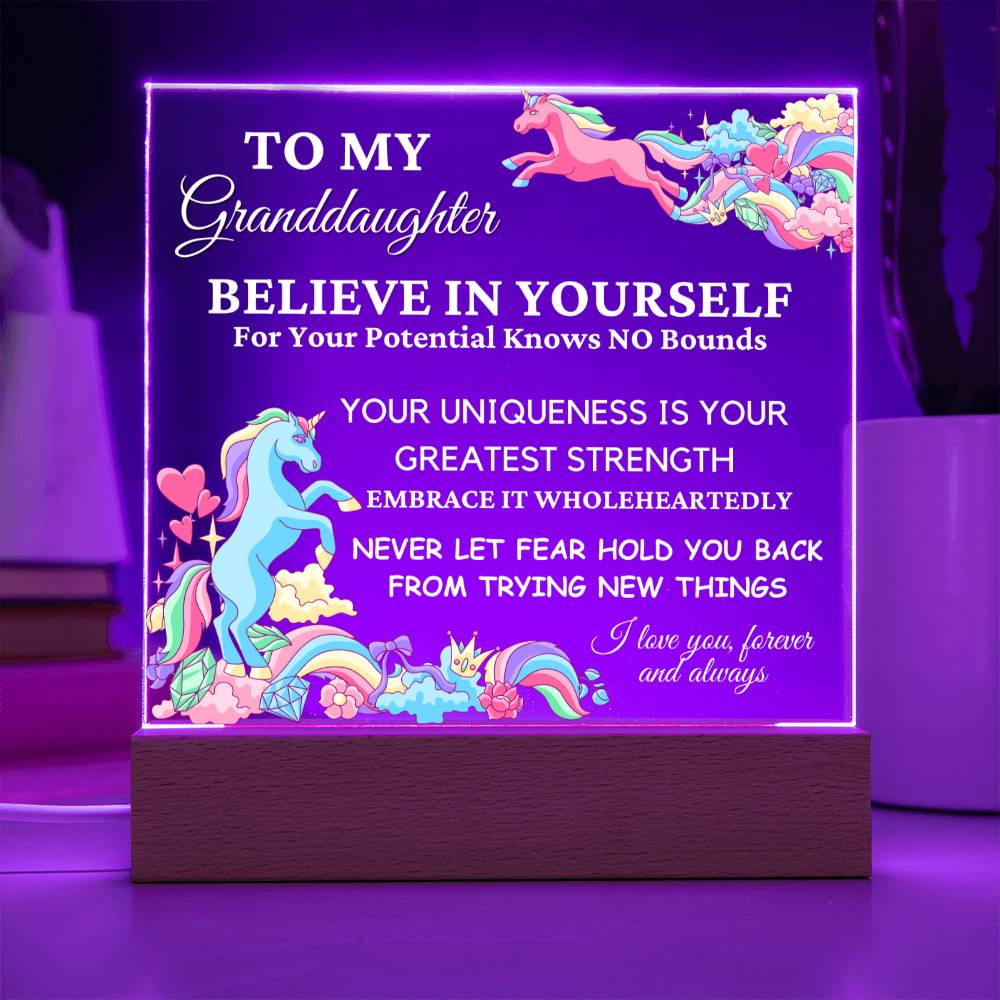 Unicorn Gift for Granddaughter, Premium Acrylic Keepsake with Built-in LED Lights