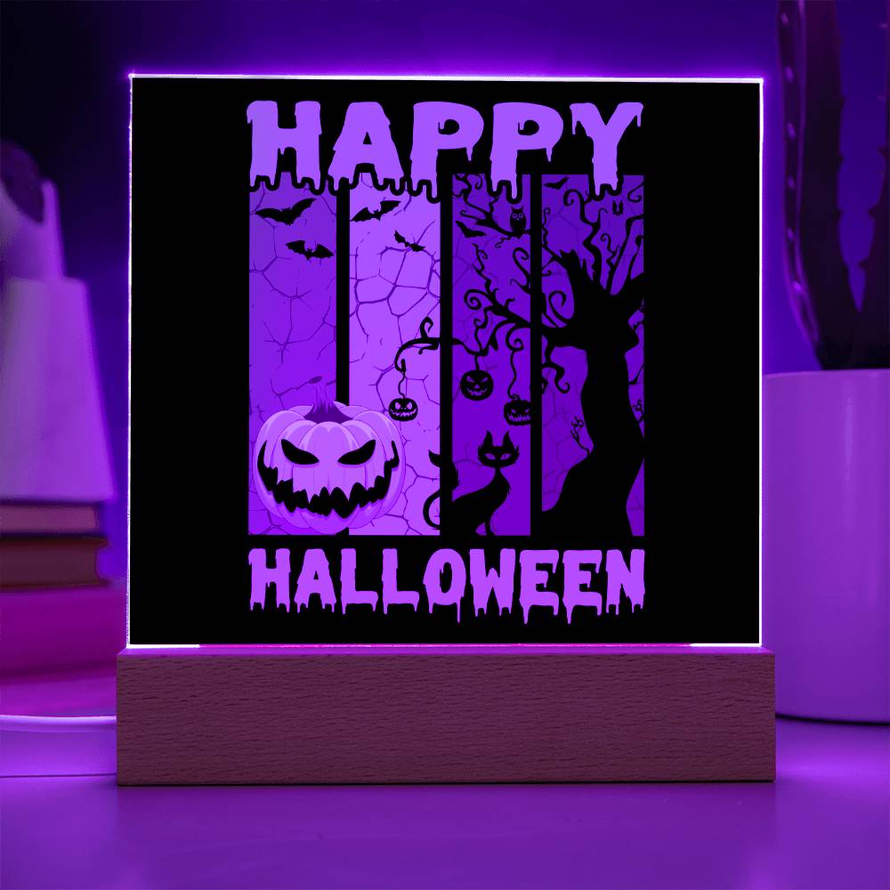 Happy Halloween Home Décor Gift, Premium Acrylic with Built-in LED Lights