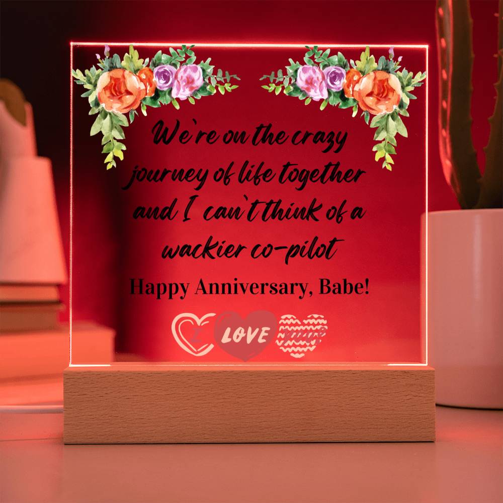 Anniversary Gift for Wife, Premium Acrylic Keepsake on Wooden Base with Built-in Colorful LED Lights