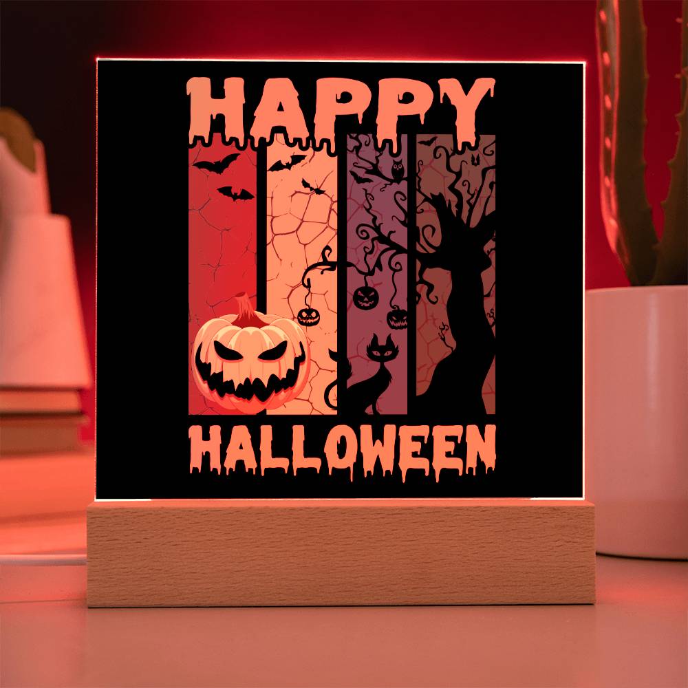Happy Halloween Home Décor Gift, Premium Acrylic with Built-in LED Lights
