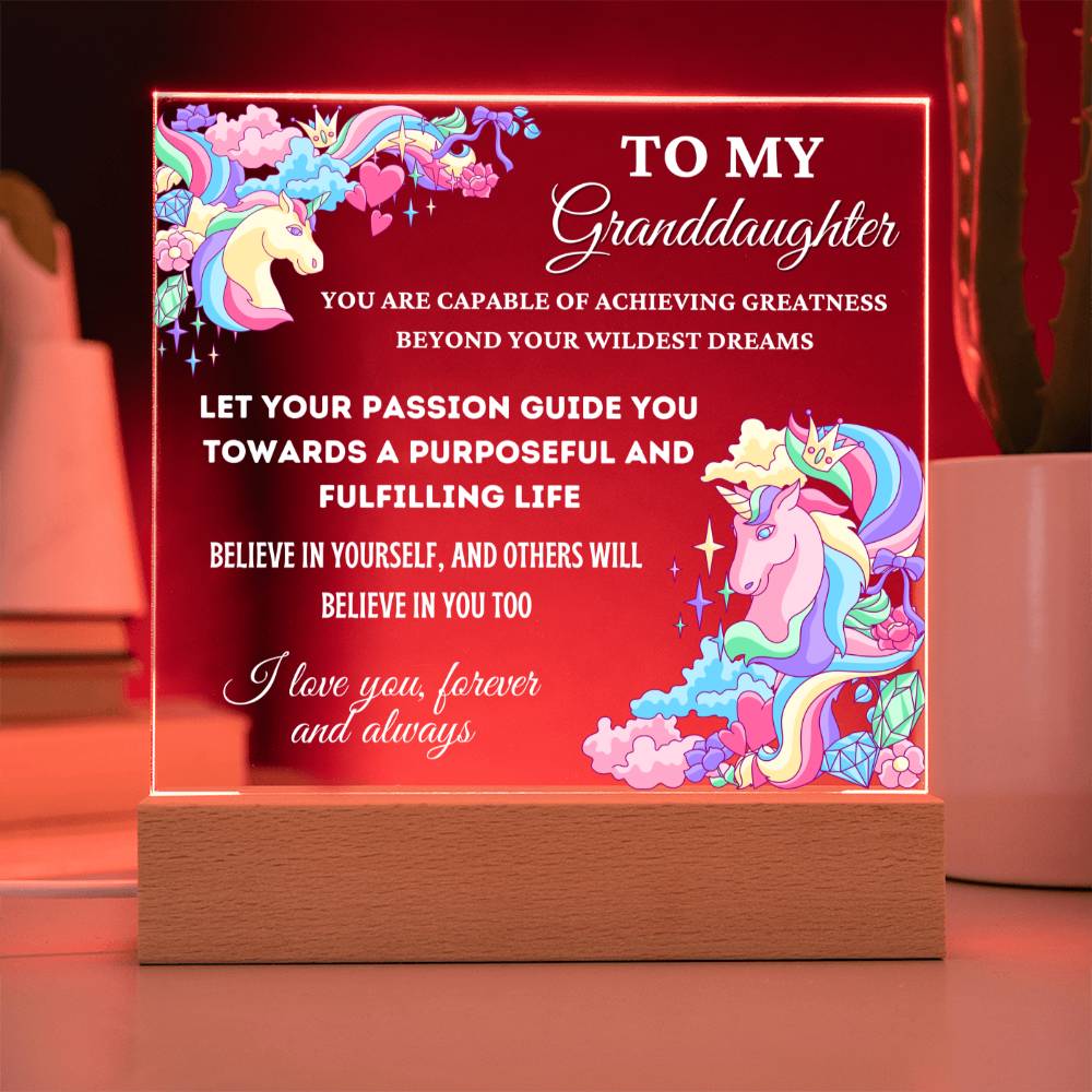 Unicorn Gift for Granddaughter, Premium Acrylic Keepsake with Built-in LED Lights