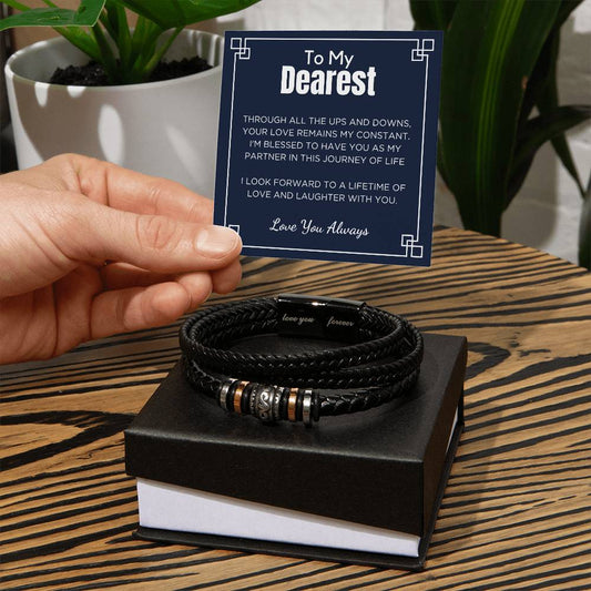 Gift for Men, Men's Bracelet Composed of Stainless Steel And Vegan Leather - Journey of Life