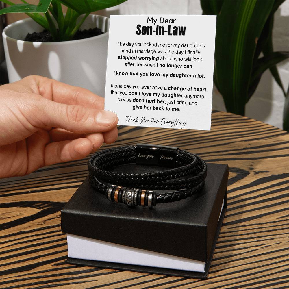 Gift for Son in Law, Men's Bracelet Composed of Stainless Steel And Vegan Leather - Give Her Back To Me