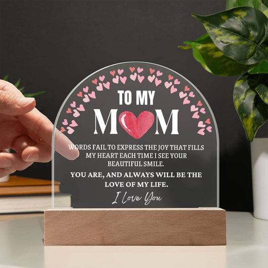 Gifts for Mum, Premium Domed Acrylic Plaque with Built-in LED Lights - Love of my Life