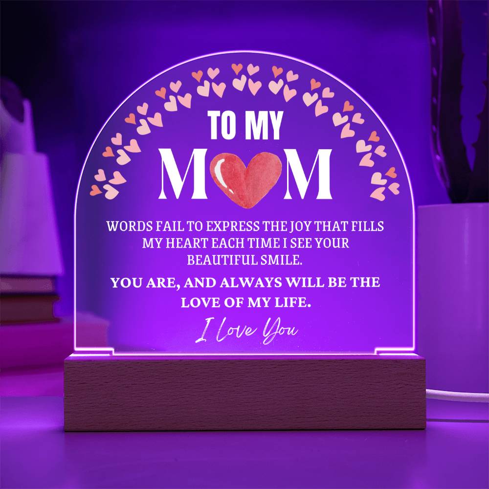 Gifts for Mum, Premium Domed Acrylic Plaque with Built-in LED Lights - Love of my Life