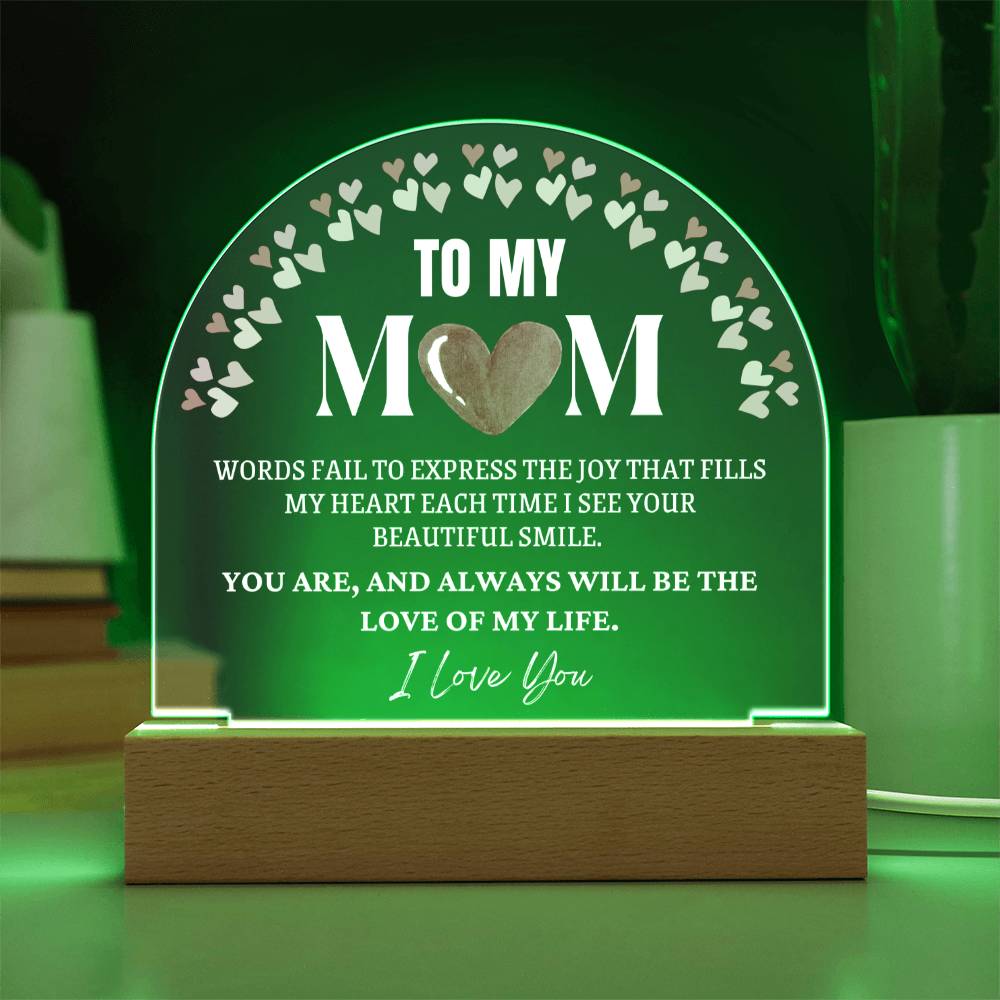 Gifts for Mum, Premium Domed Acrylic Plaque with Built-in LED Lights - Love of my Life