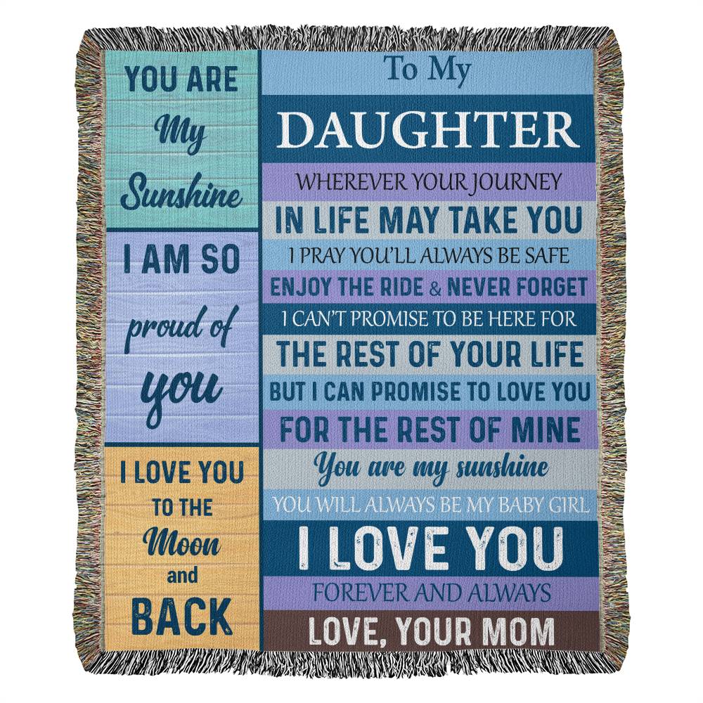 Gift For Daughter, Cotton Heirloom Woven Fringed Throw Blanket, 50” Width x 60” Height