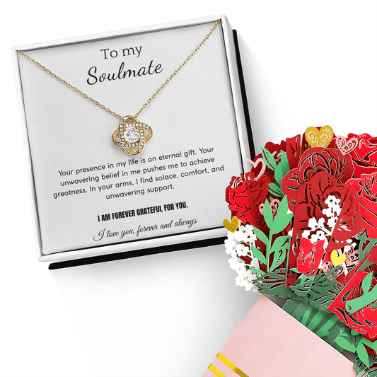 Love Knot Necklace & Sweetest Devotion Bouquet – Luxury Gift Set for Her