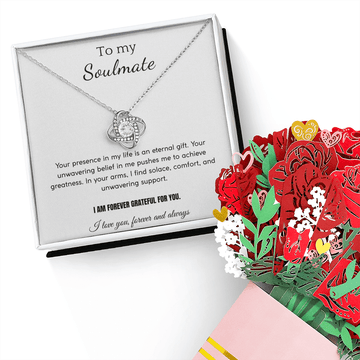 Love Knot Necklace & Sweetest Devotion Bouquet – Luxury Gift Set for Her