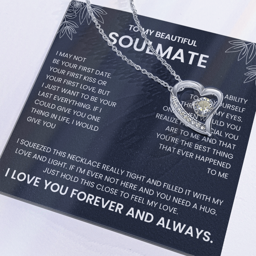 Forever Love Necklace for Soulmate | Heart Pendant Necklace Gift | Romantic Love Message Jewelry | Meaningful Gift for Her