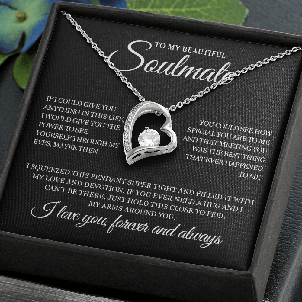 Gold Heart Soulmate Necklace for Her | Forever and Always Love Message Jewelry | Romantic Anniversary Gift for Wife or Girlfriend