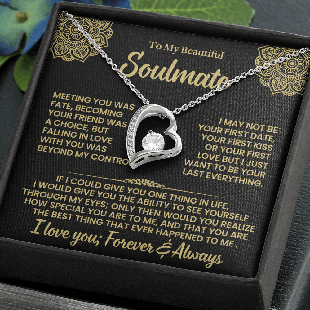 Soulmate Heart Necklace Gift for Her | Forever and Always Love Message Necklace | Romantic Anniversary Gift for Wife or Girlfriend
