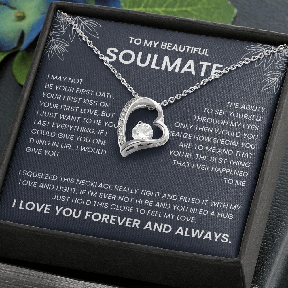 Forever Love Necklace for Soulmate | Heart Pendant Necklace Gift | Romantic Love Message Jewelry | Meaningful Gift for Her