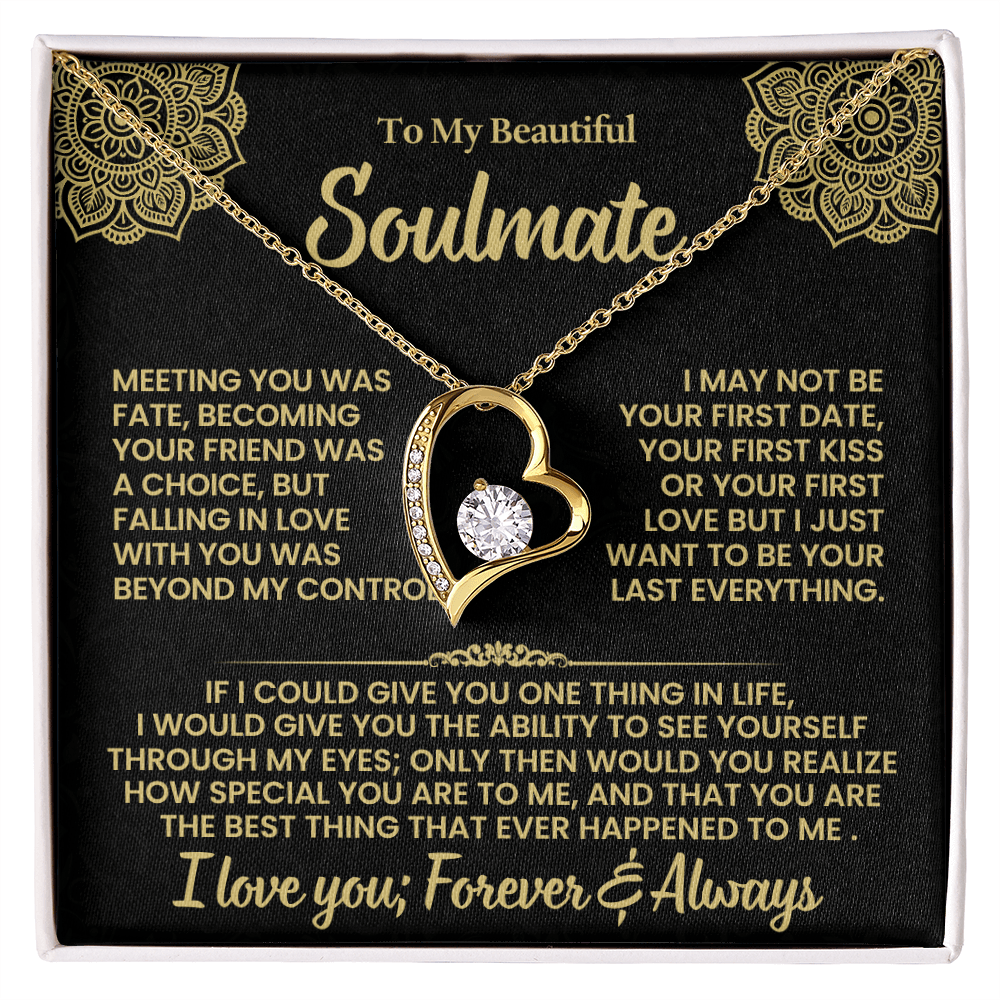 Soulmate Heart Necklace Gift for Her | Forever and Always Love Message Necklace | Romantic Anniversary Gift for Wife or Girlfriend