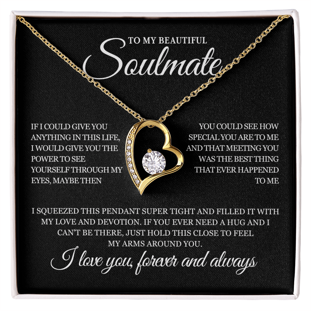 Gold Heart Soulmate Necklace for Her | Forever and Always Love Message Jewelry | Romantic Anniversary Gift for Wife or Girlfriend