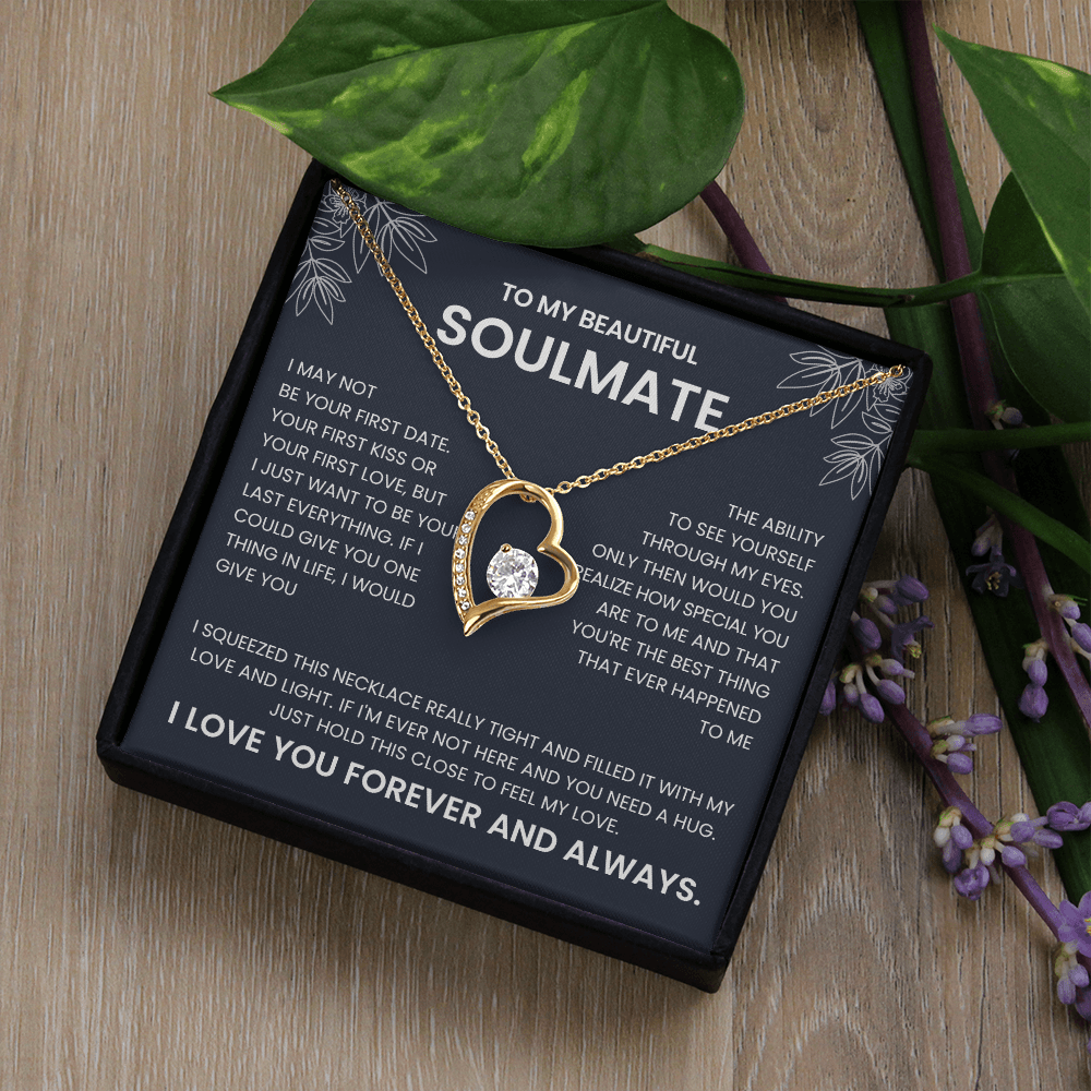 Forever Love Necklace for Soulmate | Heart Pendant Necklace Gift | Romantic Love Message Jewelry | Meaningful Gift for Her