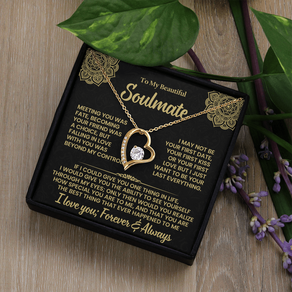 Soulmate Heart Necklace Gift for Her | Forever and Always Love Message Necklace | Romantic Anniversary Gift for Wife or Girlfriend