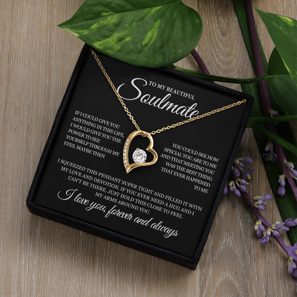 Gold Heart Soulmate Necklace for Her | Forever and Always Love Message Jewelry | Romantic Anniversary Gift for Wife or Girlfriend