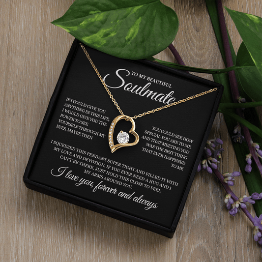 Gold Heart Soulmate Necklace for Her | Forever and Always Love Message Jewelry | Romantic Anniversary Gift for Wife or Girlfriend