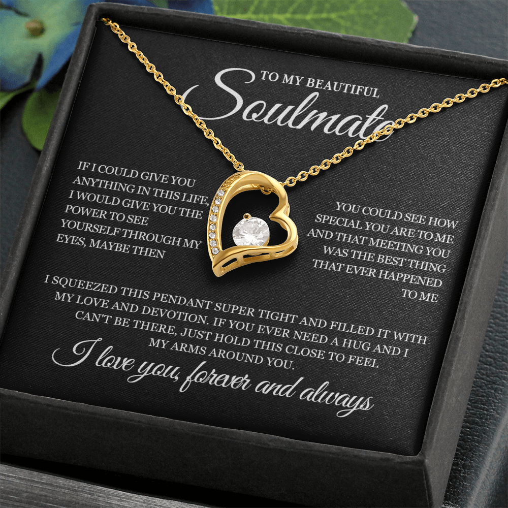Gold Heart Soulmate Necklace for Her | Forever and Always Love Message Jewelry | Romantic Anniversary Gift for Wife or Girlfriend