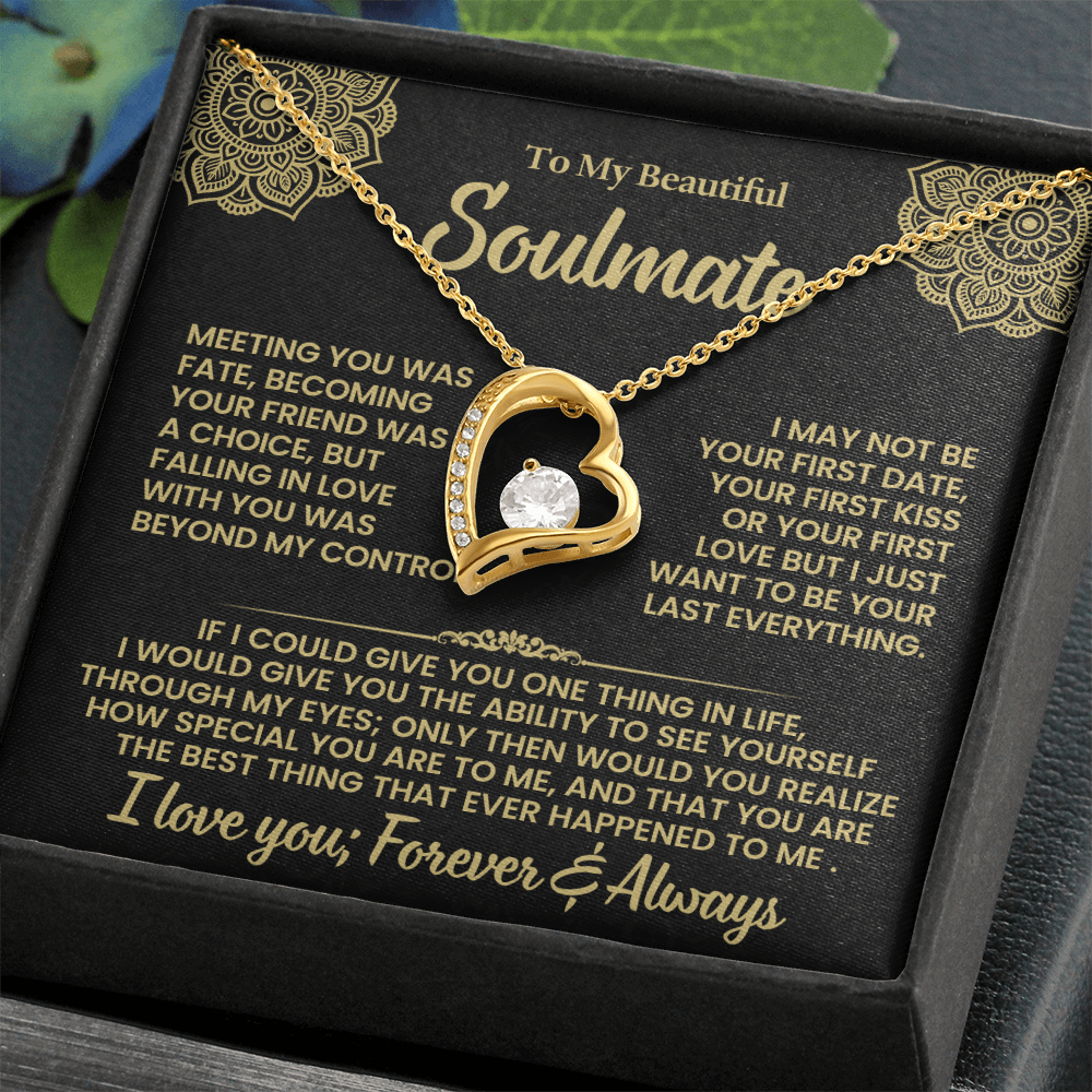 Soulmate Heart Necklace Gift for Her | Forever and Always Love Message Necklace | Romantic Anniversary Gift for Wife or Girlfriend