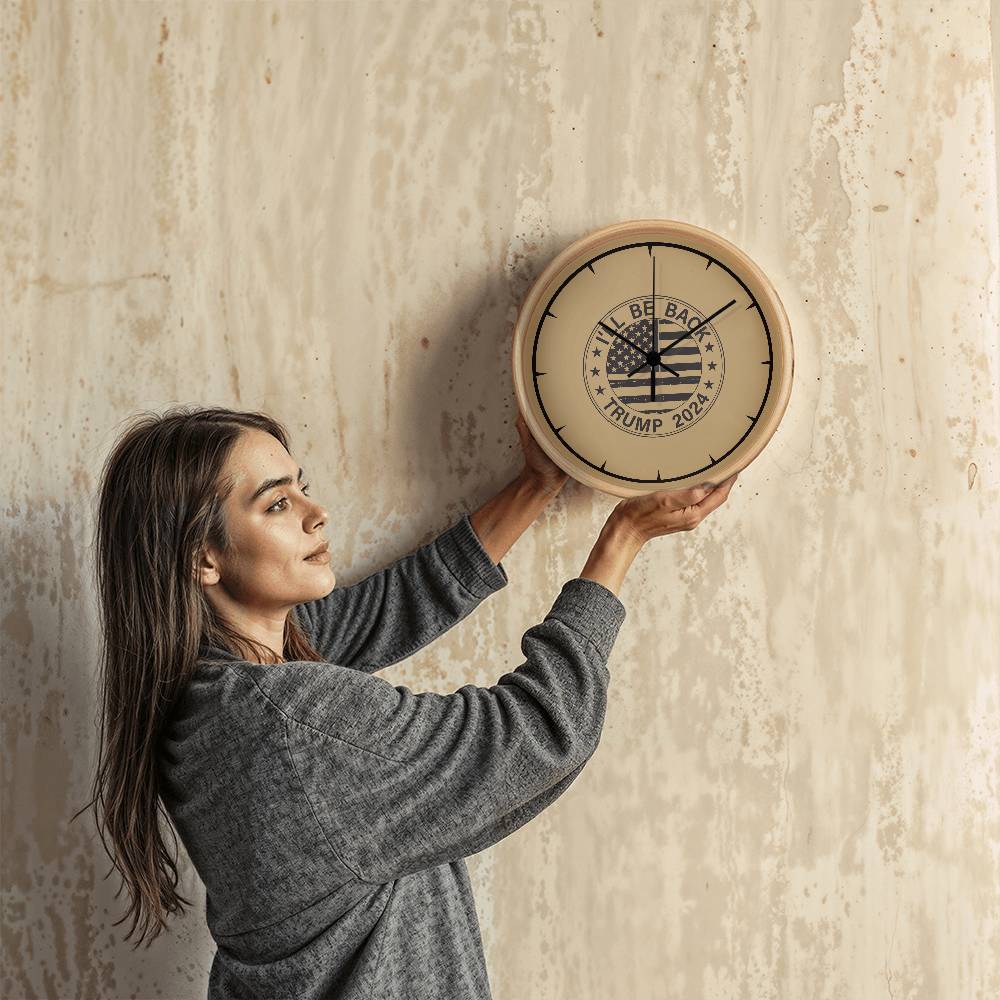 Vintage Wooden Frame 10” Clock - 'I Will Be Back' Trump 2024 Edition
