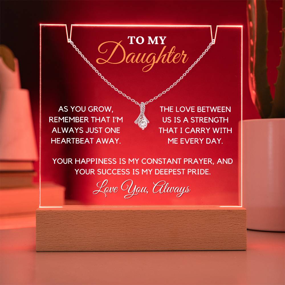 Gift for Daughter - Alluring Beauty Necklace & Premium Acrylic Keepsake Bundle with LED Base