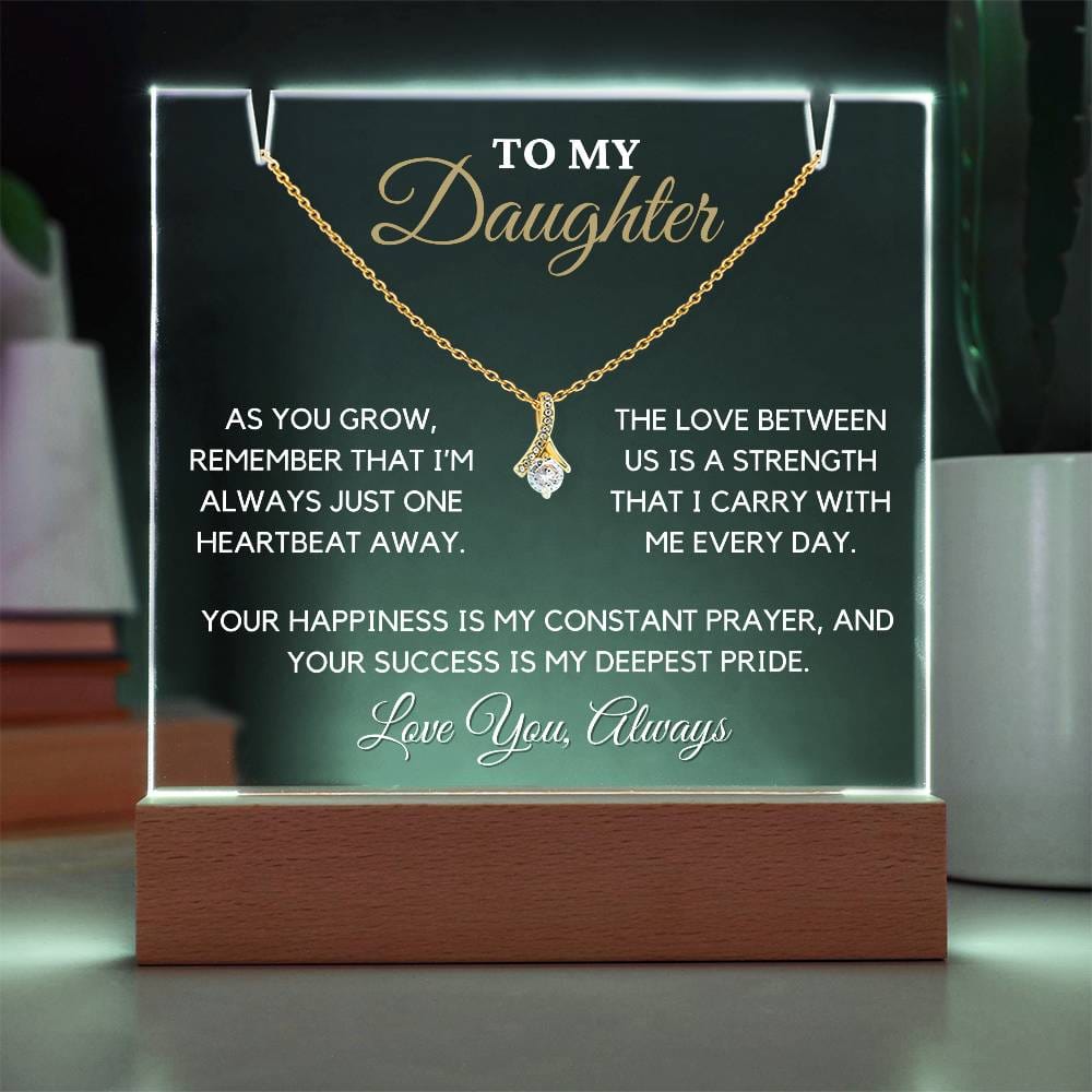 Gift for Daughter - Alluring Beauty Necklace & Premium Acrylic Keepsake Bundle with LED Base