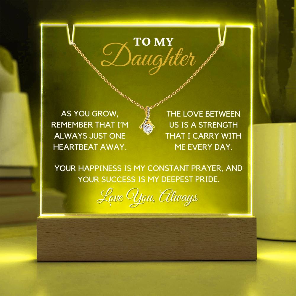 Gift for Daughter - Alluring Beauty Necklace & Premium Acrylic Keepsake Bundle with LED Base