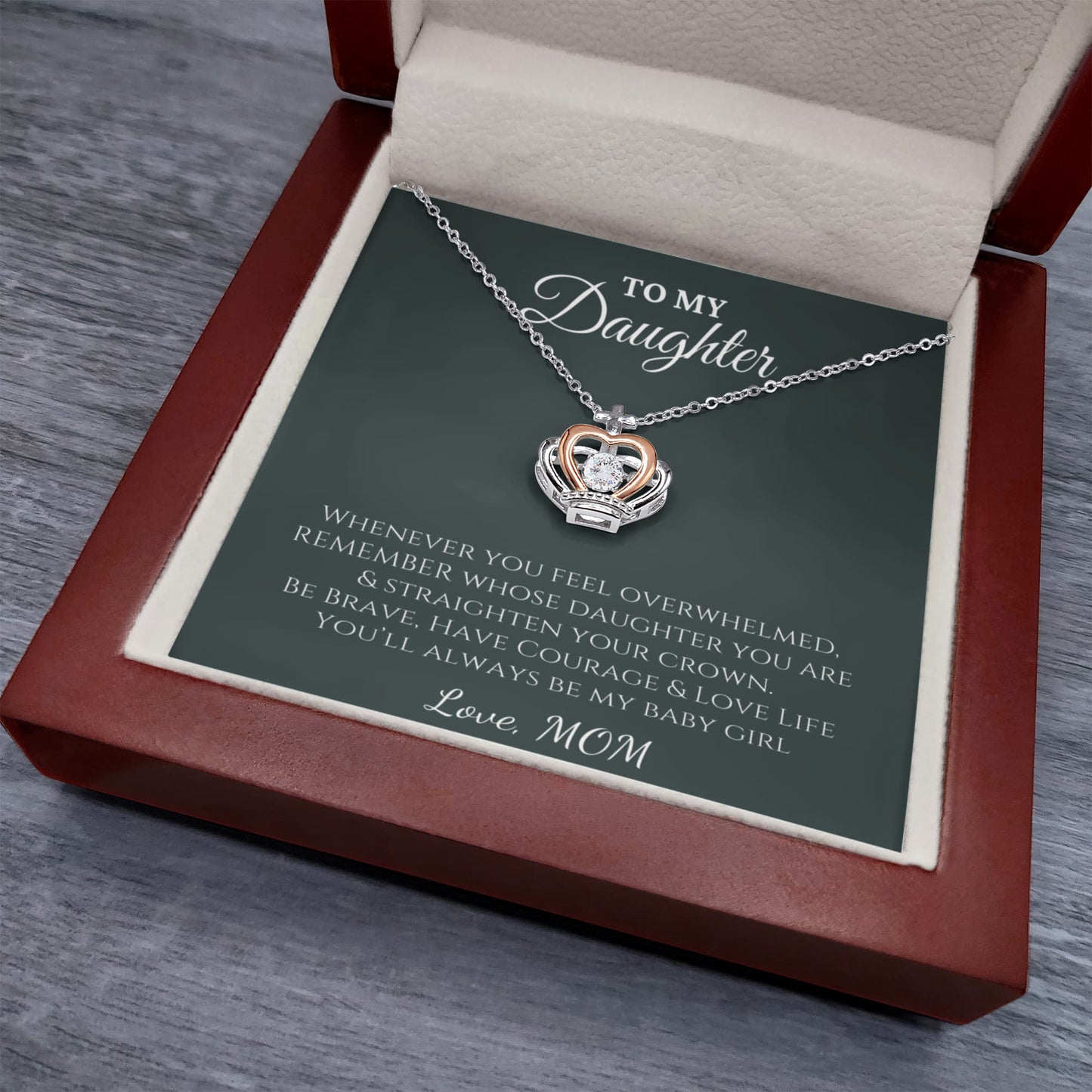 Gift for Daughter - Crown Pendant Necklace from Mom | Regal Gift with LED Gift Box