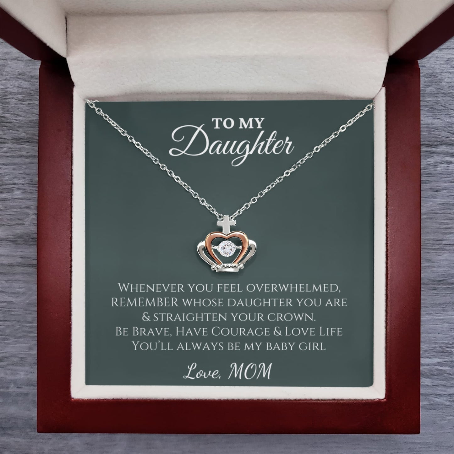 Gift for Daughter - Crown Pendant Necklace from Mom | Regal Gift with LED Gift Box
