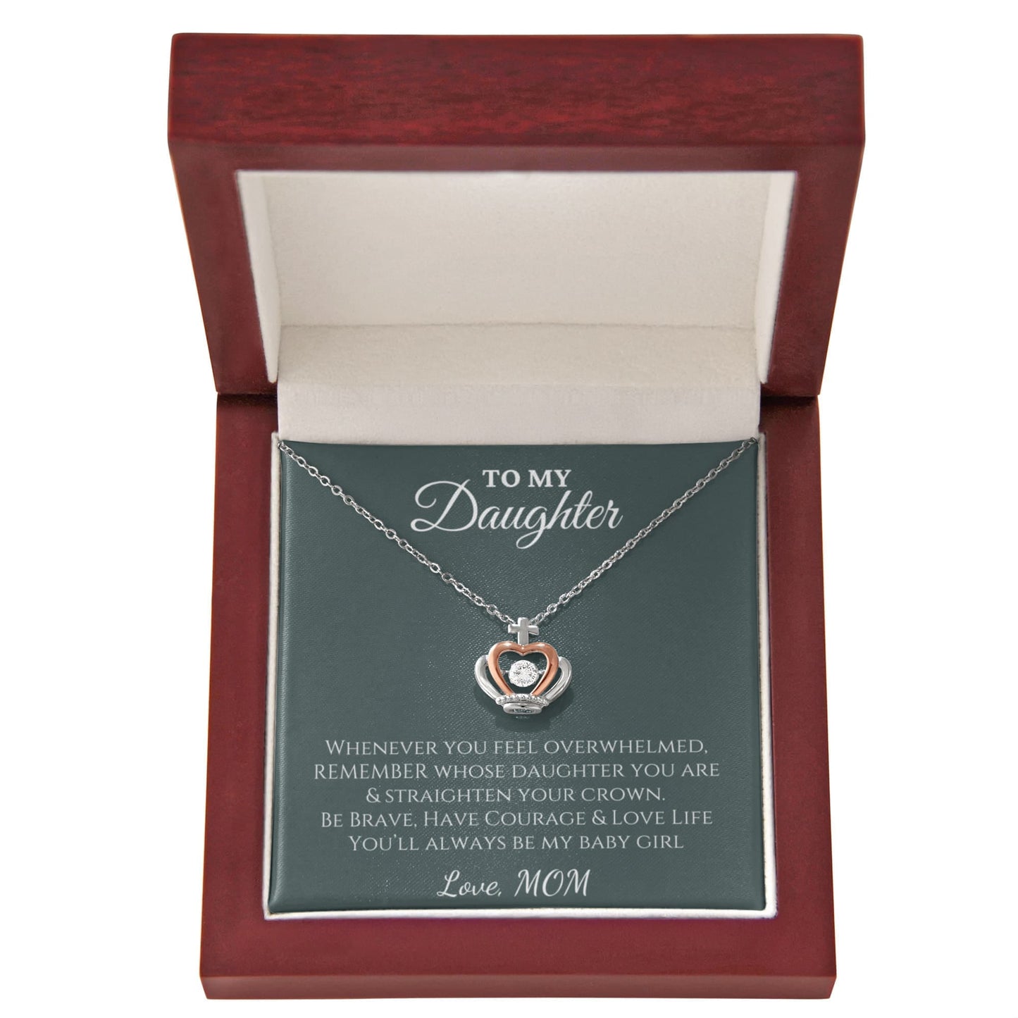 Gift for Daughter - Crown Pendant Necklace from Mom | Regal Gift with LED Gift Box