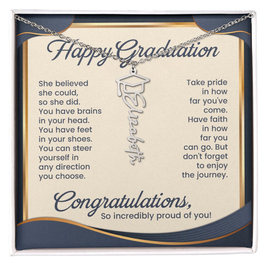 Graduation Name Necklace for Her – Personalized Graduation Gift with Message Card & Gift Box